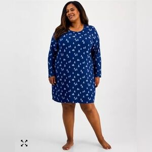 Charter Club Long Sleeve Printed Cotton Sleepshirt Nightgown Blue Size XXLarge